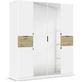 Rauch Möbel Ticao, Drehtürenschrank Kleiderschrank, Schrank mit Stauraum 6-türig, Spiegel, 2 Schubladen, Farbe Weiß/Eiche Artisan, Holz, 181x210x54cm