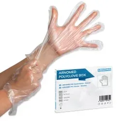 ARNOMED POLYGLOVE BOX Einmalhandschuhe, PE, puderfrei 221-D , 1 Karton = 100 Packungen à 100 Stück, Größe Damen
