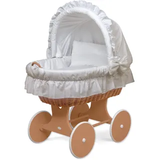 WALDIN Baby Stubenwagen-Set mit Ausstattung, XXL, Bollerwagen, komplett, 11 Modelle wählbar, Gestell/Räder lackiert, Stoffe weiß