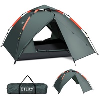 Cflity Camping Zelt, 3 Personen Instant Pop Up Wasserdicht DREI Schicht Automatische Kuppelzelt, Große 4 Jahreszeiten, Backpacking mit Rain-Fly 2 Erweiterbare Veranda für Camping (Grün)