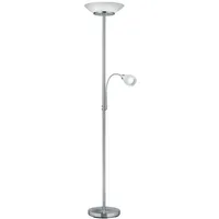 MeineWunschleuchte Deckenfluter Silber 180cm mit flexibler Leselampe und Glasschirmen