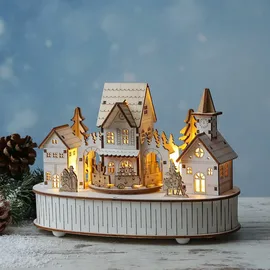 MARELIDA LED Weihnachtsdorf mit Musik und fahrendem Zug Spieluhr