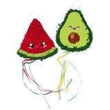 Folat 27694 Piñata Set Kawaii Figuren Geburtstag Mini-Piñata-Set – Avocado & Wassermelone – Kawaii Party – 2 Stück Partypinata zubehör für Kinder Geburtstag