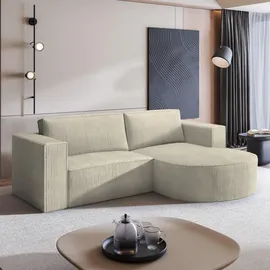 masseno ECKSOFA SORELA P R-S Creme Kordstoff mit Schlaffunktion