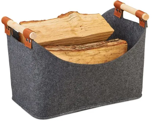 Relaxdays Filztasche mit Holzgriffen 2er Set Anthrazit,Hellbraun