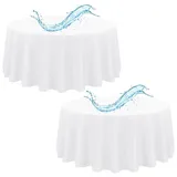 2 Stück Tischdecke Weiß, 305 cm Tischdecken, Wasserabweisend Polyester Weiße Tischdecke für Runde Tische, Wasserabweisend Tischdecke Rund für Party, Hochzeit, Essen