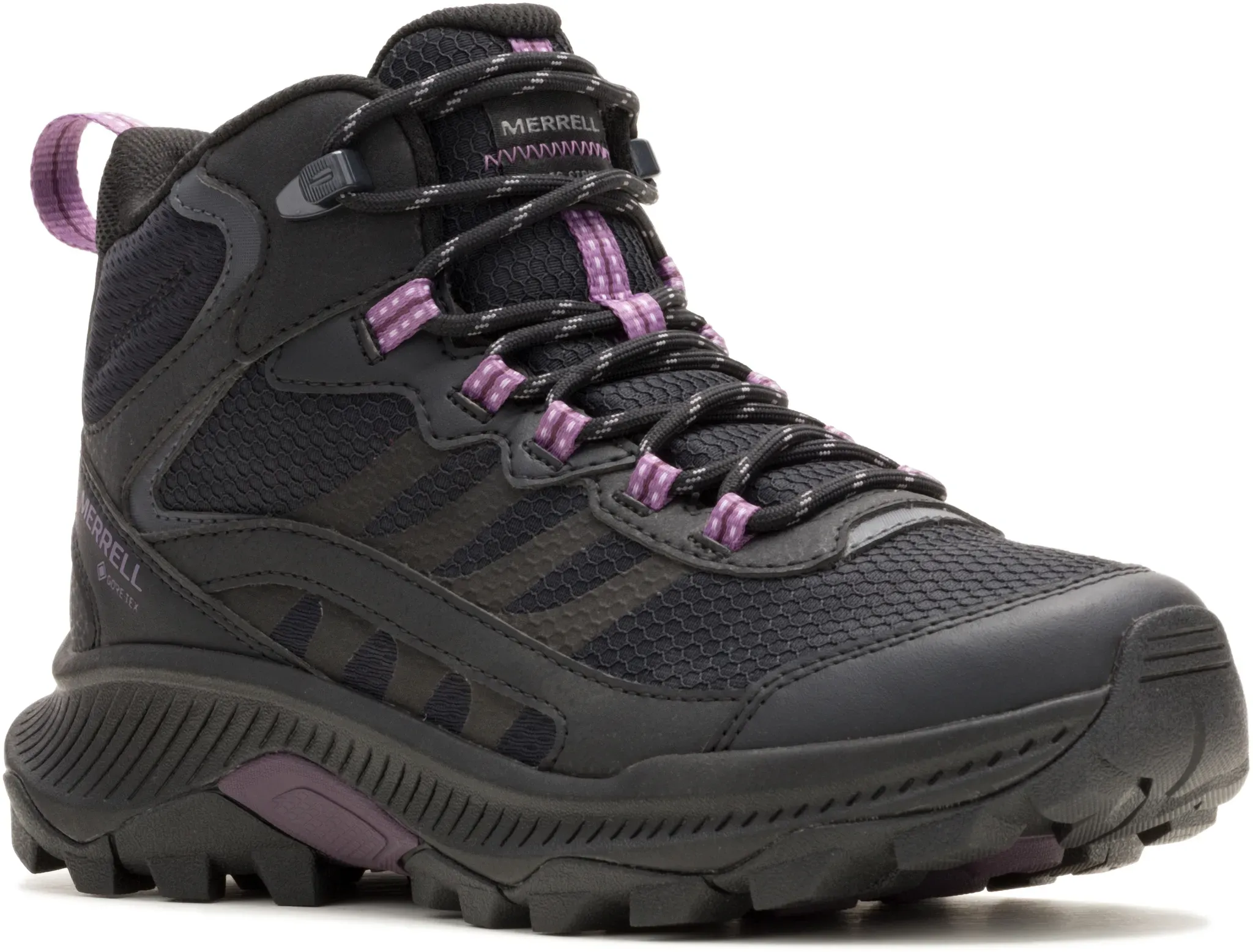 Wanderschuh MERRELL "SPEED STRIKE 2 MID GTX", Gr. 38, schwarz, Synthetik, sportlich, Schuhe, wasserdicht