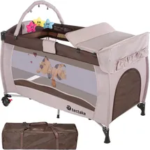 Tectake tectake® Kinder Reisebett, klappbar und höhenverstellbar, 2 Rollen mit Bremsen, inklusive Tragetasche, 132 x 75 x 104 cm