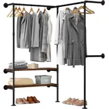 Woltu Kleiderstange mit Regalen Wandmontage, Garderobe für begehbaren Kleiderschrank,industriell,für Schlafzimmer