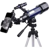 Astronomisches Teleskop, professionelles optisches Sternbeobachtungsobjektiv mit 70 mm Blende, hochauflösendes Vergrößerungsteleskop mit Stativ, Bluetooth-Kamera-Controller, Handyhalter, Mondspiegel