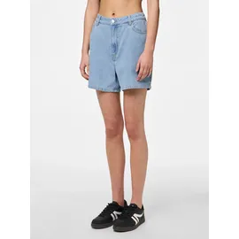 Pieces Jeansshorts "PCABBI MW SHORTS NOOS", Damen, Gr. XS, N-Gr, blau (light blau denim), Denim/Jeans, Obermaterial: 87% Baumwolle, 8% Viskose, 5% Polyester, unifarben, Jeans Jeansshorts