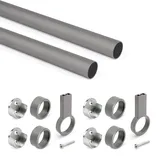 Emuca - Satz von 2 runde Korpusschienen D.28mm Länge 1,15m mit Halterungen, Aluminium und Zamak, Titanium