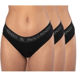 Paolo Renzo® Damen Baumwoll Slip SPORT LINE 3 Paar - Größe S - Schwarz