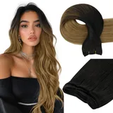 Easyouth Echthaar Tressen Extensions Ombre Braun Haartressen Echthaar Aus Schwarz Mix Mittelbraun und Honigblond Tressen Echthaar Extensions Remy Naturlich 35 cm 70g #1B/6/27