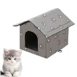 Katzenhaus für Draußen Winterfest Wasserdicht Mit abnehmbarem Transparentem Vorhang, 36x26x14cm Katzenhaus Outdoor, Katzenhöhle, Welpenhütte im Freien Waschbar Wetterfest Kuschelhöhle Tierheim