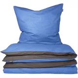 SCHIESSER Doubleface Renforcé blau/anthrazit 135 x 200 cm + 80 x 80 cm