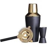 Barcraft Cocktail Set 3-teilig Edelstahl Shaker Jigger Sieb Mattschwarz Gold