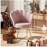 HawthyHome Polsterstuhl Polstersessel mit Blütenblatt-Rückenlehne & Goldene Metallbeine (1 St), ideal für Esszimmer & Schminktisch rosa