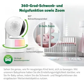 LEAPFROG LF915 Baby Monitor with Camera, Colour Night Vision, 5 Inch HD 720p Display, 360 Degree Pan-Tilt, 8X Zoom, Night Light, Humidity/Temperature Sensor, Up to 300 m Range, Two Way Talk