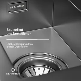 Klarstein Spülbecken – 1,5 Becken mit Abtropffläche, Robuster 304 Edelstahl, Kratz- & Hitzebeständig, Leicht zu Reinigen, Inkl. Überlauf & Ei... - Grau