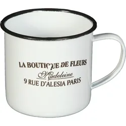 Tasse AMBIENTE HAUS "Becher DE FLEUR aus Emaille in Antikweiß", weiß, B:12cm H:8cm, Trinkgefäße, Becher