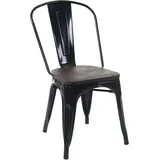 Stuhl Hhg 893 Inkl. Holz-sitzfläche, Bistrostuhl Stapelstuhl, Metall Industriedesign Stapelbar Schwarz