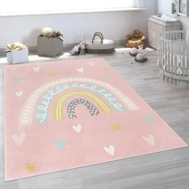 Paco Home Kinderteppich Teppich Kinderzimmer Mädchen Jungs Verschiedene Motive Und Größen, Grösse:80x150 cm, Farbe:Rosa Weiß