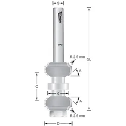 Doppel-Fasefräser/Abrundfräser verstellbar – S = 8 mm
