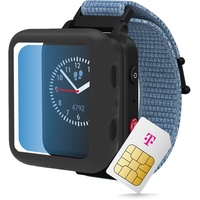 ANIO 5 Smartwatch für Kinder, Edition 2022, Kinderuhr mit SIM-Karte & Protector-Case, Anrufe, Nachrichten, mit Schulmodus, SOS Funktion, Wetter & GPS-Ortung in Blau