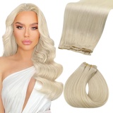 Fshine Tressen Echthaar Helles Platinblond Genius Weft Echthaar Tressen ohne Nähte Fäden 50cm 60g Haarverlängerung Echthaar Tressen Extension in der Farbe 60