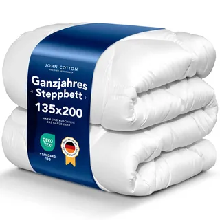John Cotton New Way Bettdecke 135x200 - Innovativ & Atmungsaktive Steppdecke für Allergiker | Oeko-Test Zertifiziert Bettdecken | Weiche Microfaser Schlafdecke | Ganzjahresdecke 135 x 200 cm
