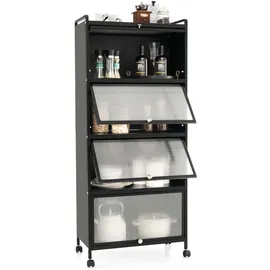 Costway Küchenregal auf Rollen, Vorratsschrank Küche hoch, mit aufklappbaren PC-Türen & Kippschutz, Standregal Hochschrank für Küche Esszimmer Wohnzimmer (Weiß)