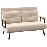 Homcom Schlafsofa, mit Bettfunktion, mit Samtoptik, Rückenkissen, Polstersofa mit Verstellbarer Rückenlehne, Beige 102L x 73B x 81H