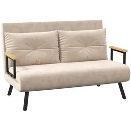 Homcom Schlafsofa, mit Bettfunktion, mit Samtoptik, Rückenkissen, Polstersofa mit Verstellbarer Rückenlehne, Beige 102L x 73B x 81H