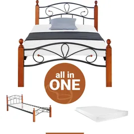 Homestyle4u Metallbett mit Matratze 90x200 cm Bettgestell