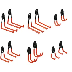Relaxdays Wandhaken 12-tlg. Set, Werkzeug Wandhalterung Garage, Stahl, gummiert, Garten Gerätehalter, schwarz-orange