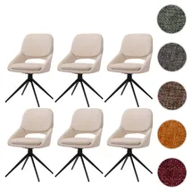 Mendler Esszimmerstuhl HWC-N73 Stoff creme-beige 6er Set