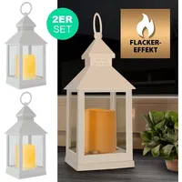 EAXUS Eaxus® 2er Set Blaze-it LED Laterne - Windlicht mit Realistischem Flammeneffekt und Echtglas, Weiß