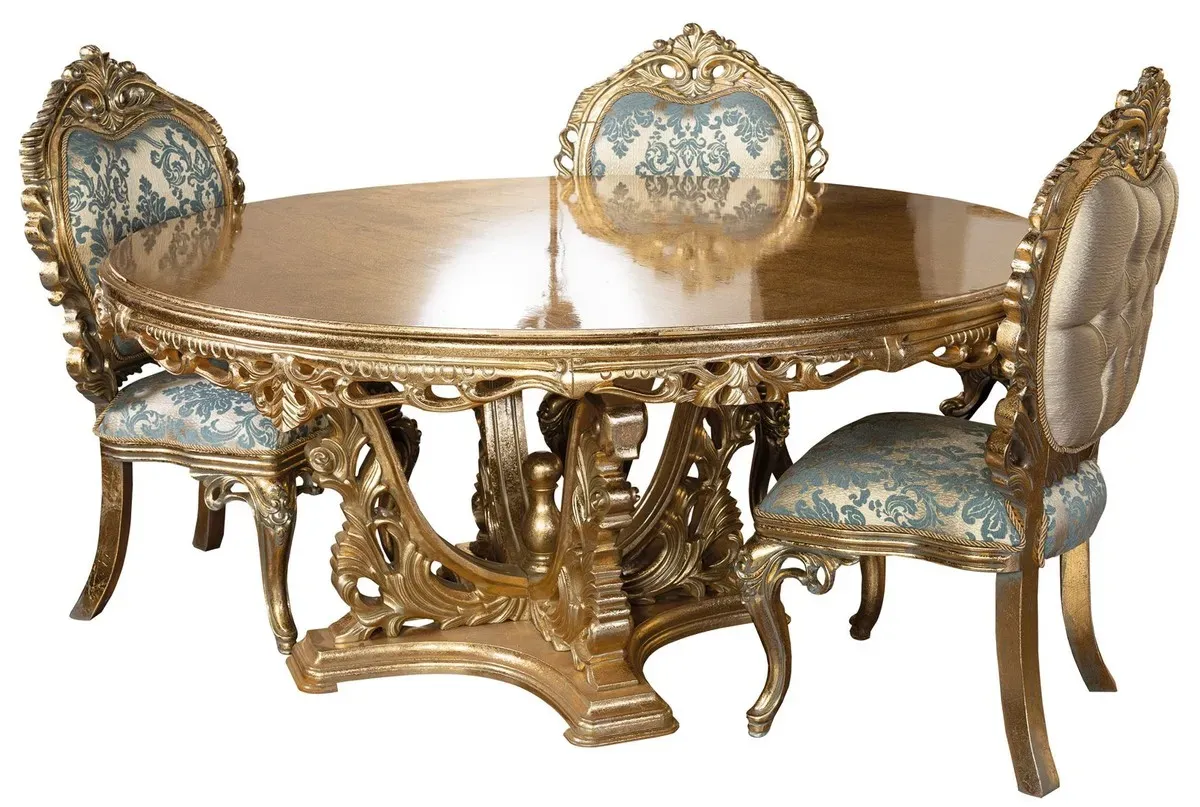 Casa Padrino Luxus Barock Esstisch Gold - Runder Barockstil Esszimmer Tisch - Runder  Barockstil Küchen Tisch - Luxus Esszimmer Möbel im Barockstil - Barock Esszimmer Möbel