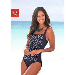 Badeanzug LASCANA, Damen, Gr. 38, Cup B, blau (marine, weiß), Polyamid, gepunktet, Badeanzüge, im modischen Design mit Shaping-Effekt