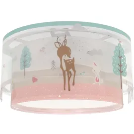 Dalber Deckenlampe Kinderzimmer, Kinder Deckenleuchte, Jungenzimmerlampe, Kinderlampe, Loving Deer Reh Tiere Rosa, 61276M, E27-2 x 15W