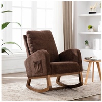 OKWISH Polsterstuhl Schaukelstuhl Wohnzimmerstuhl Relax Stuhl Sessel (mit Seitentaschen, mit hoher Rückenlehne), Baby- und Kindergepolsterter Schaukelstuhl braun 68.83 cm x 100.83 cm x 19.05 cm