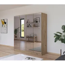 Rauch Reflect, braun Eiche artisan), B:181cm H:197cm T:54cm, Holzwerkstoff, Schränke, Drehtürenschrank, mit Spiegelfront, inkl. praktischer Inneneinteilung