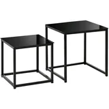Homcom Beistelltisch 2er-Set mit Glastischplatte Stahl Schwarz