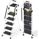 Kingrack Trittleiter 5 Stufen Klappbar Handlauf Werkzeugablage 360kg Weiß