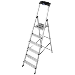 KRAUSE Stufen-Stehleiter »MONTO Safety«, 6 Sprossen, Aluminium - silberfarben