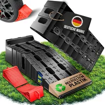 Masko MASKO® Auffahrrampe 2er Set Auffahrkeile bis 7 t Traglast KFZ-Rampe mit Überfahrschutz Verladerampe rutschfest, robust und extra breit Garagenrampen Autorampe Ölwechsel und Reparatur