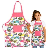 HOUSE ART LIFE Kinderschürze mit Tasche - Baumwoll Kochschürze für Jungen und Mädchen 7-10 Jahre, ideal zum Malen Kochen Backen Spielen, Geschenk für Kinder, Viele bunte Muster - 7-10 Jahre