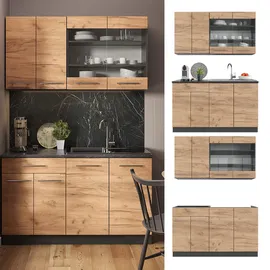 Vicco Küchenzeile Fame-Line 140 cm Goldkraft Eiche/Anthrazit