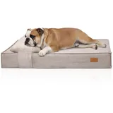 Knuffelwuff orthopädisches Hundebett Soleya 135x90cm Hellgrau | Cord Hundebett mit Kopfkissen | Memory Foam Matratze | gelenkschonend & formstabil | Bezug waschbar 30 °C | für kleine bis große Hunde